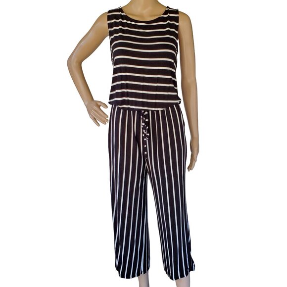 ZENANA Womens S One Piece Romper Jumpsuit Sleeveless Stretch Knit Striped Pocket - Picture 1 of 9